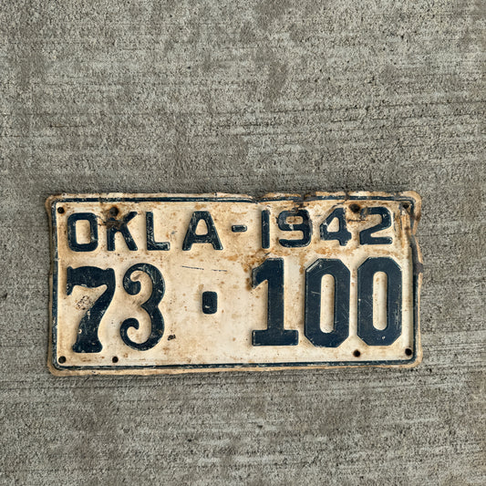 1942 Oklahoma License Plate Vintage White Wall Decor
