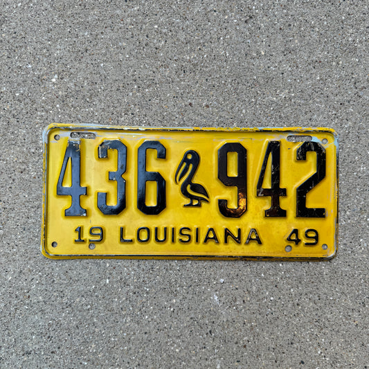 1949 Louisiana License Plate Vintage Yellow Pelican Wall Decor 436 942