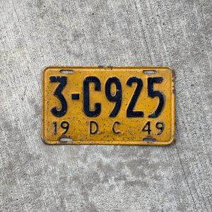 1949 Washington DC License Plate 3-C925 District Columbia