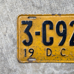 1949 Washington DC License Plate 3-C925 District Columbia