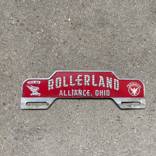 1950 Era Rollerland Alliance Ohio License Plate Topper Roller Skating Rink