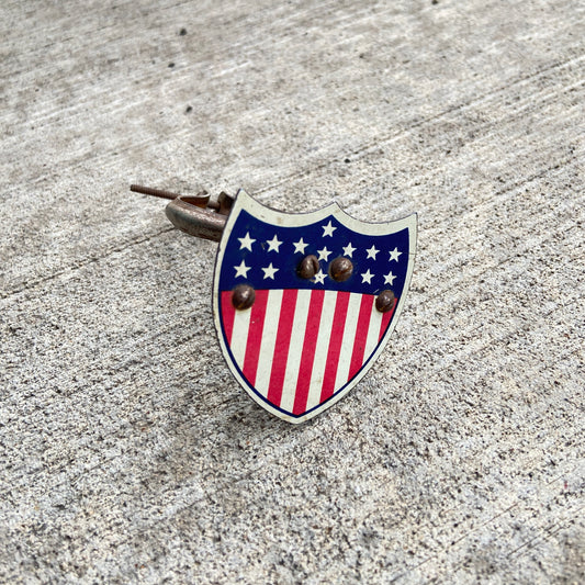 1950s American Flag Holder Shield License Plate Topper Vintage Americana