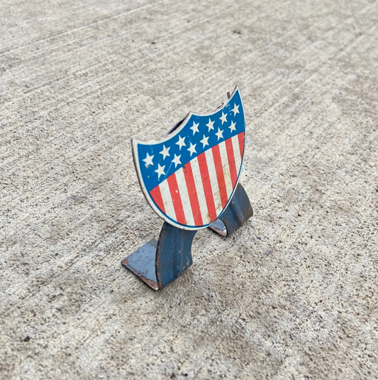 1950s American Flag Holder Shield License Plate Topper Vintage Americana