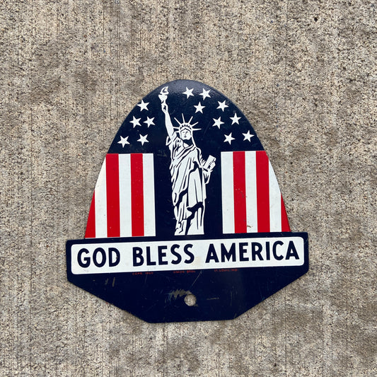 1950s God Bless America License Plate Topper with Statue of Liberty