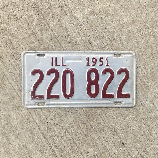 1951 Illinois License Plate Vintage Silver Decor 220 822