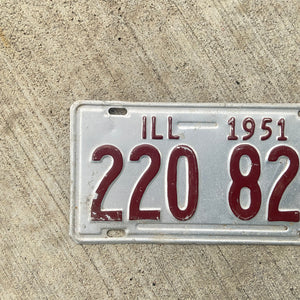 1951 Illinois License Plate Vintage Silver Decor 220 822