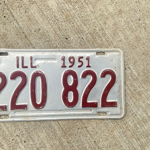 1951 Illinois License Plate Vintage Silver Decor 220 822