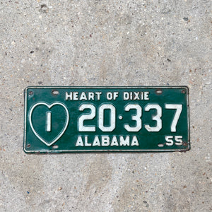1955 Alabama License Plate Vintage Green Heart of Dixie 20337