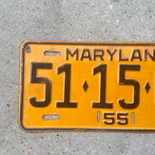 Load image into Gallery viewer, 1955 Maryland Truck License Plate 51-15-GB YOM DMV Clear
