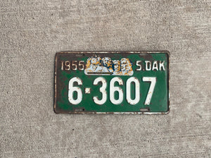 1955 South Dakota License Plate Vintage Green Wall Decor