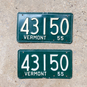 1955 Vermont License Plate Pair Vintage Wall Decor 43150