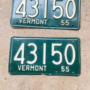 1955 Vermont License Plate Pair Vintage Wall Decor 43150