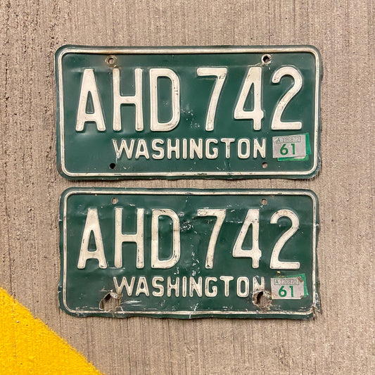 1958 Washington License Plate Pair AHD 742 YOM DMV Clear