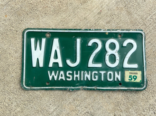 1958 Washington License Plate WAJ 282 YOM DMV Clear 1959
