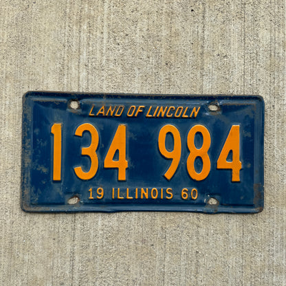 1960 Illinois License Plate | Vintage Orange & Blue Wall Decor 134984