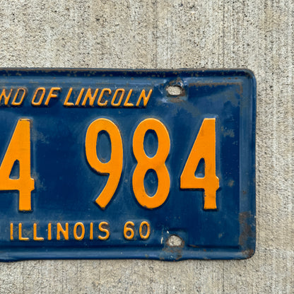 1960 Illinois License Plate | Vintage Orange & Blue Wall Decor 134984