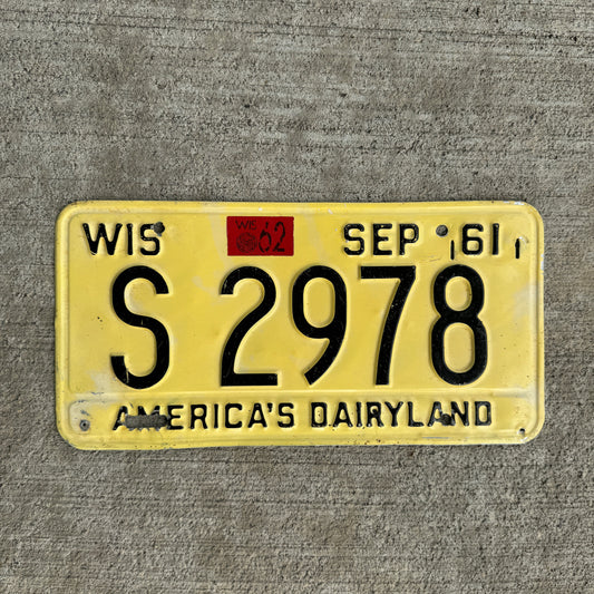 1961 Wisconsin License Plate Vintage Yellow Dairyland Wall Decor