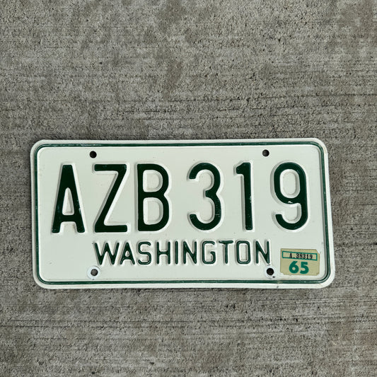 1965 Washington License Plate AZB 319 Registrable YOM DMV Clear