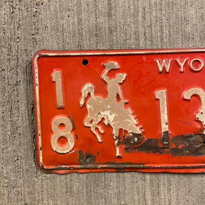 1967 Wyoming License Plate Vintage Red Cowboy Wall Decor 18 1344