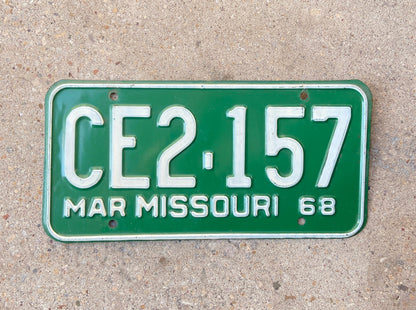 1968 Missouri License Plate Vintage Green Wall Decor