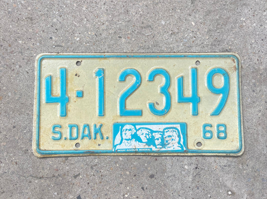 1968 South Dakota License Plate Vintage Light Blue Wall Decor