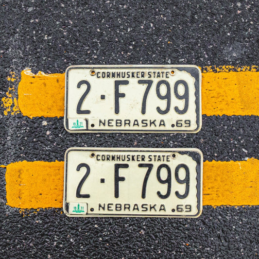 1969 Nebraska License Plate Pair 2F799 Classic Car YOM DMV Clear