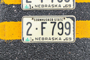 1969 Nebraska License Plate Pair 2F799 Classic Car YOM DMV Clear