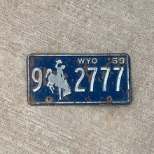 Load image into Gallery viewer, 1969 Wyoming License Plate Vintage Blue Cowboy Wall Decor 9 2777
