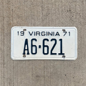 1971 Virginia License Plate Vintage Black White Wall Decor A 6621