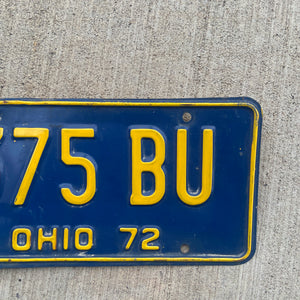 1972 Ohio License Plate Vintage Blue Wall Hanging Decor 375 BU