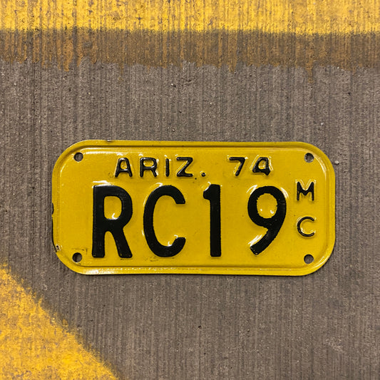 1974 Arizona Motorcycle Vehicle License Plate Vintage Yellow Wall Decor