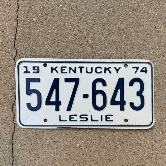 1974 Kentucky License Plate Vintage White Blue Wall Decor