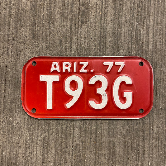 1977 Arizona Motorcycle Vehicle License Plate Vintage Red Garage Decor