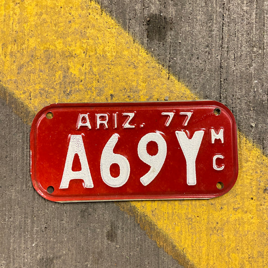 1977 Arizona Motorcycle Vehicle License Plate Vintage Mini Red Wall Decor