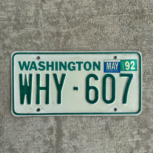1983 Washington License Plate WHY 607 DMV Clear YOM