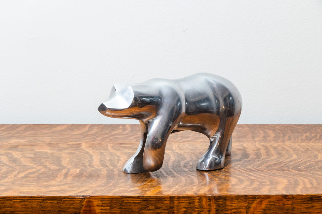 1970s Chrome Polar Bear Statue Vintage Mid-Century Winter Decor