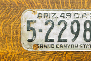 1949 Arizona License Plate Vintage Silver Black Wall Decor