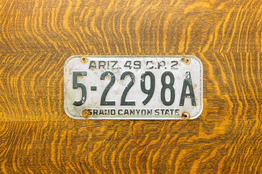1949 Arizona License Plate Vintage Silver Black Wall Decor