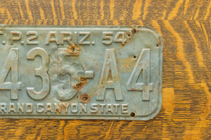 1954 Arizona License Plate Vintage Gray Wall Decor