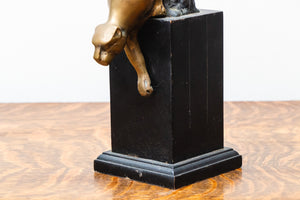 Art Deco Brass Puma Panther Statue - Vintage Home Accent