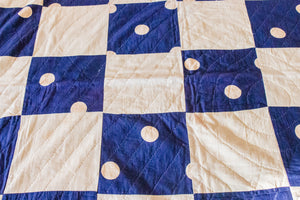 Blue Nine Patch Polka Dot Quilt Vintage Square Patchwork Farmhouse Decor