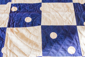 Blue Nine Patch Polka Dot Quilt Vintage Square Patchwork Farmhouse Decor