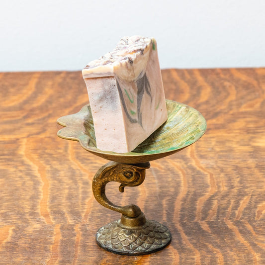 Brass Shell Dish with Dolphin Vintage Mid-Century Beach Decor