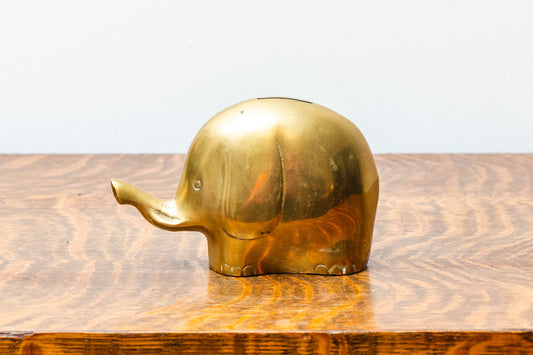 Brass Elephant Bank - Vintage Mid-Century Decor