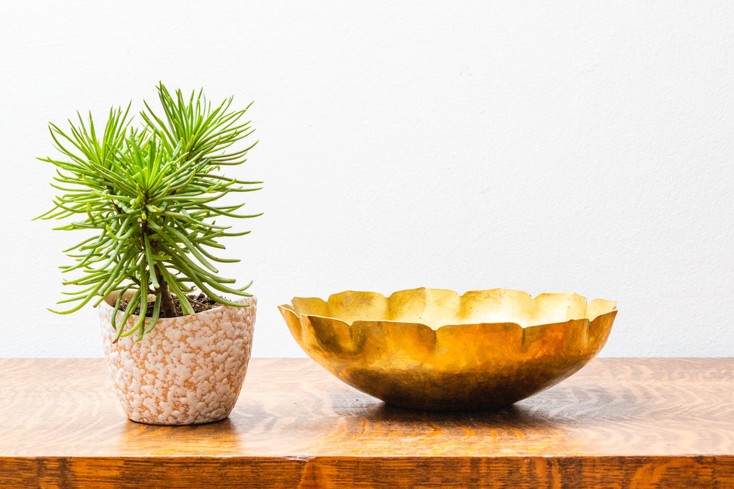 Elegant Vintage Brass Scalloped Tulip Decorative Bowl