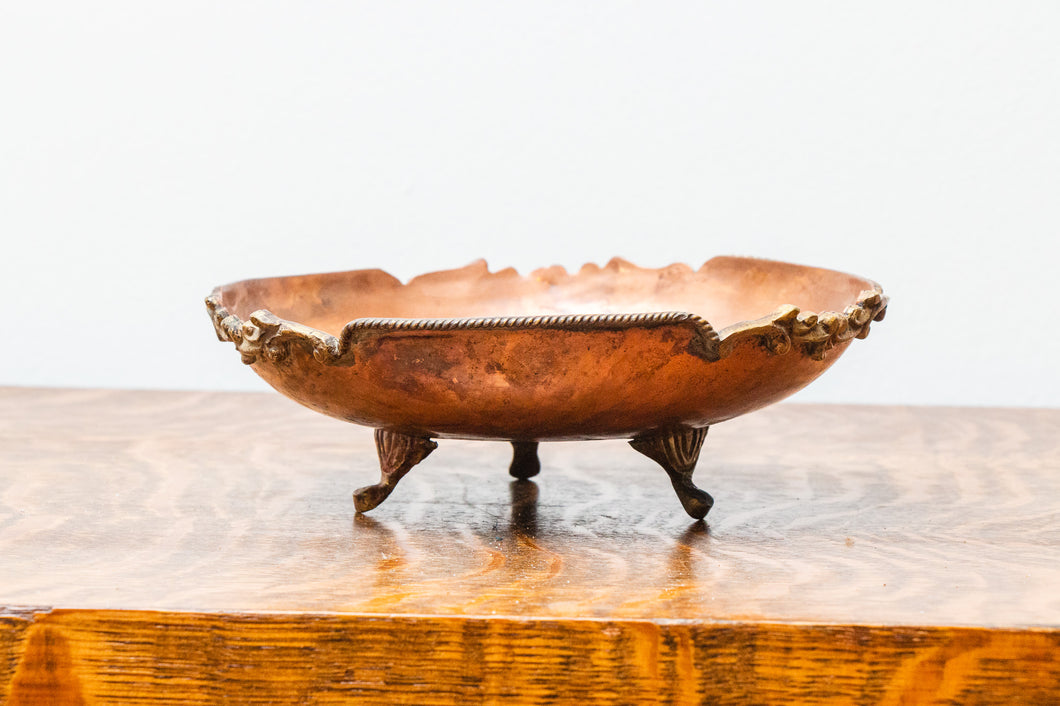 Elegant Vintage Copper Footed Decorative Bowl