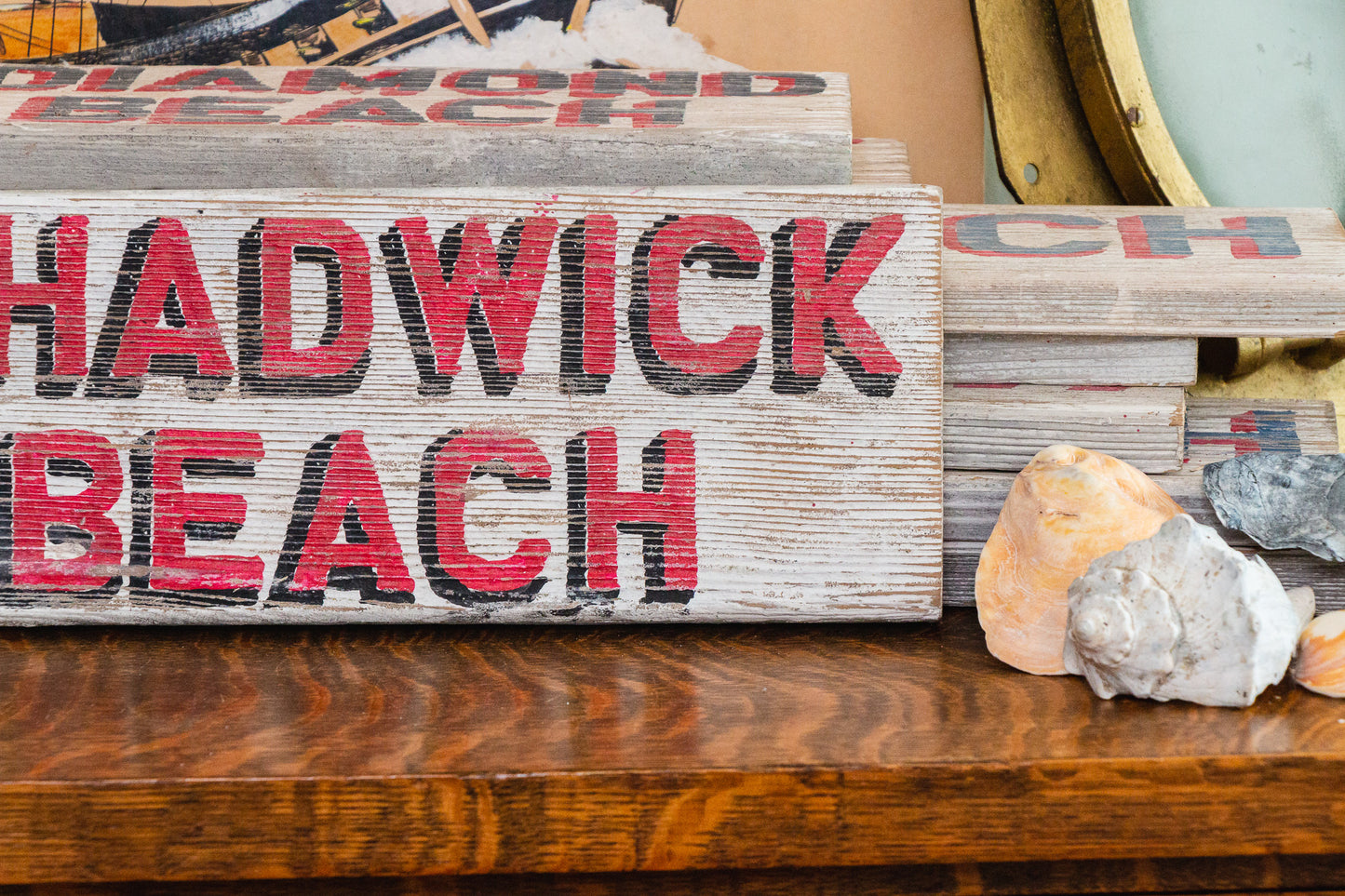 Chadwick Beach New Jersey Vintage Painted Wood Sign | Nautical Decor