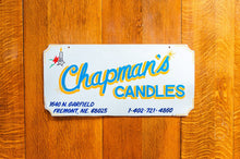 Load image into Gallery viewer, Chapman&#39;s Candles Sign Vintage Hand Painted Metal Wall Decor
