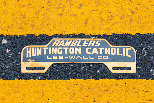 1950s Huntington Indiana License Plate Topper High School Ramblers Lee Wall Co