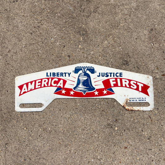 1960s Era America First License Plate Topper USA American Flag US Liberty Justice